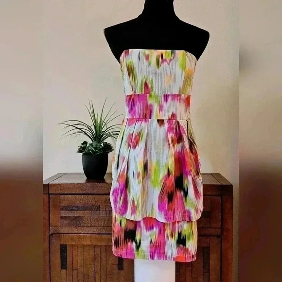 ❤️ Women's Strapless Mini Dress -  Poet Mulitcolour Short Dress - Size 7 - Picture 1 of 13